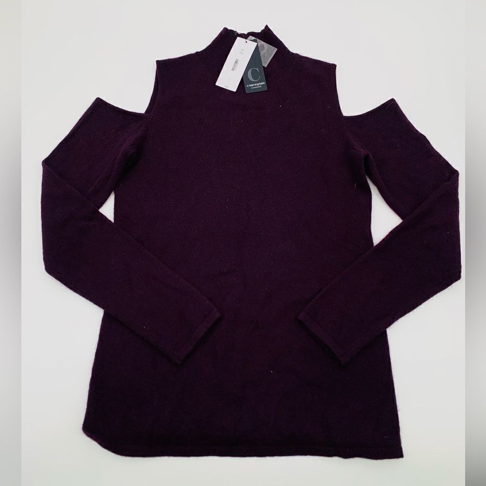 New with tags| Bloomingdale’s Women's Purple Cold Shoulder cashmere Sweater | Sm